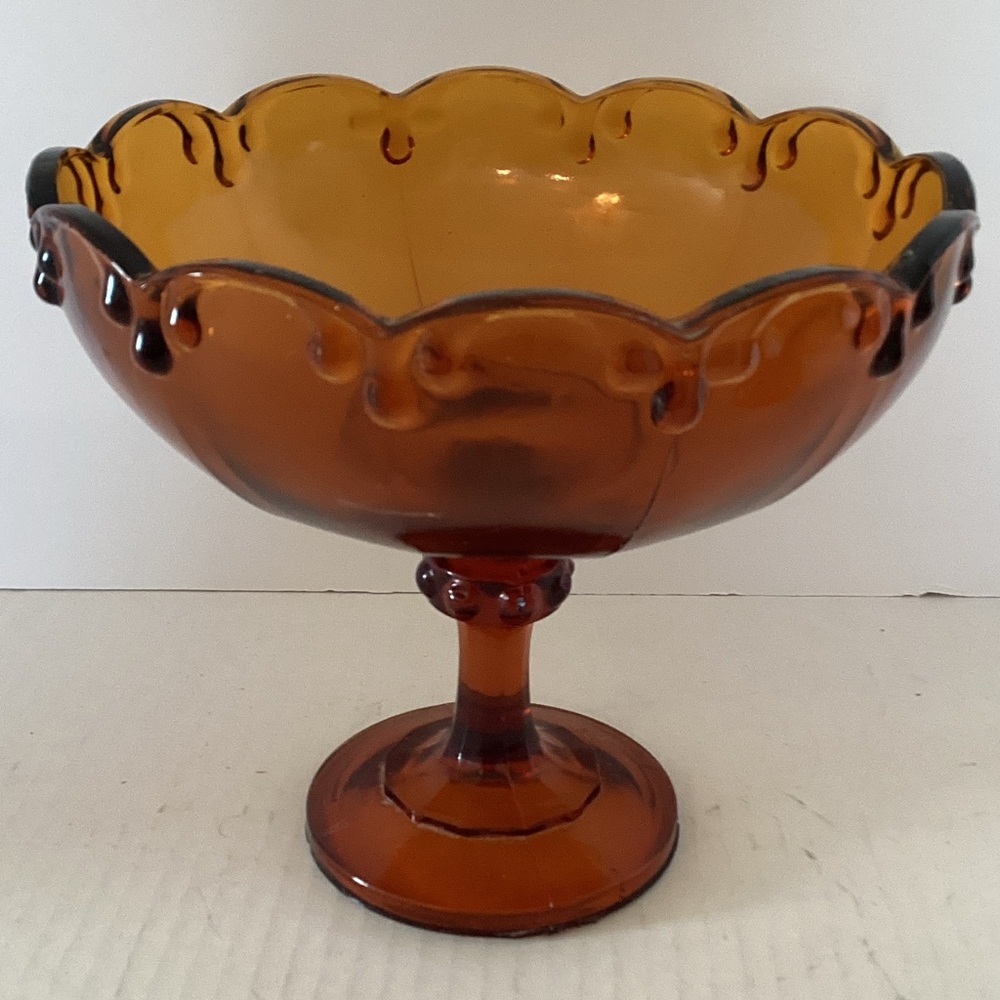 Amber Glass Pedestal Bowl